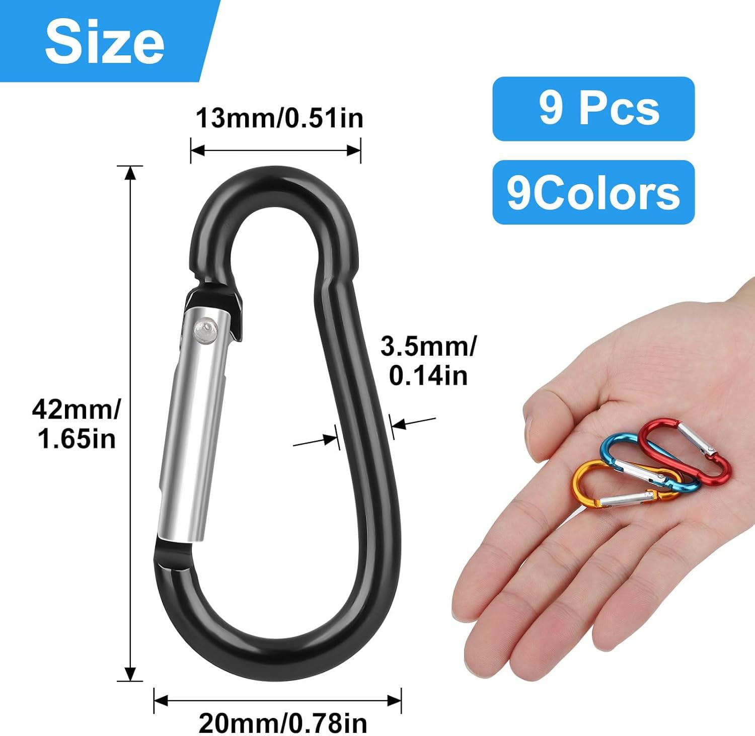 GGXZHT 10 stuks karabijnhaken, sleutelhangers, 5 kleuren, aluminium, kleine karabijnhaken, geschikt voor wandelen, rugzakriemen, sleutelhangers en outdoorsporten - (30 x 50 mm