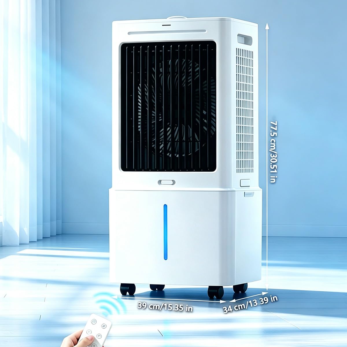 Enfriador De Aire Evaporativo 12/25L, Climatizador Evaporativo 3 En 1 | Con control remoto, 2 hieleras, 3 velocidades con 12 temporizadores(25L)