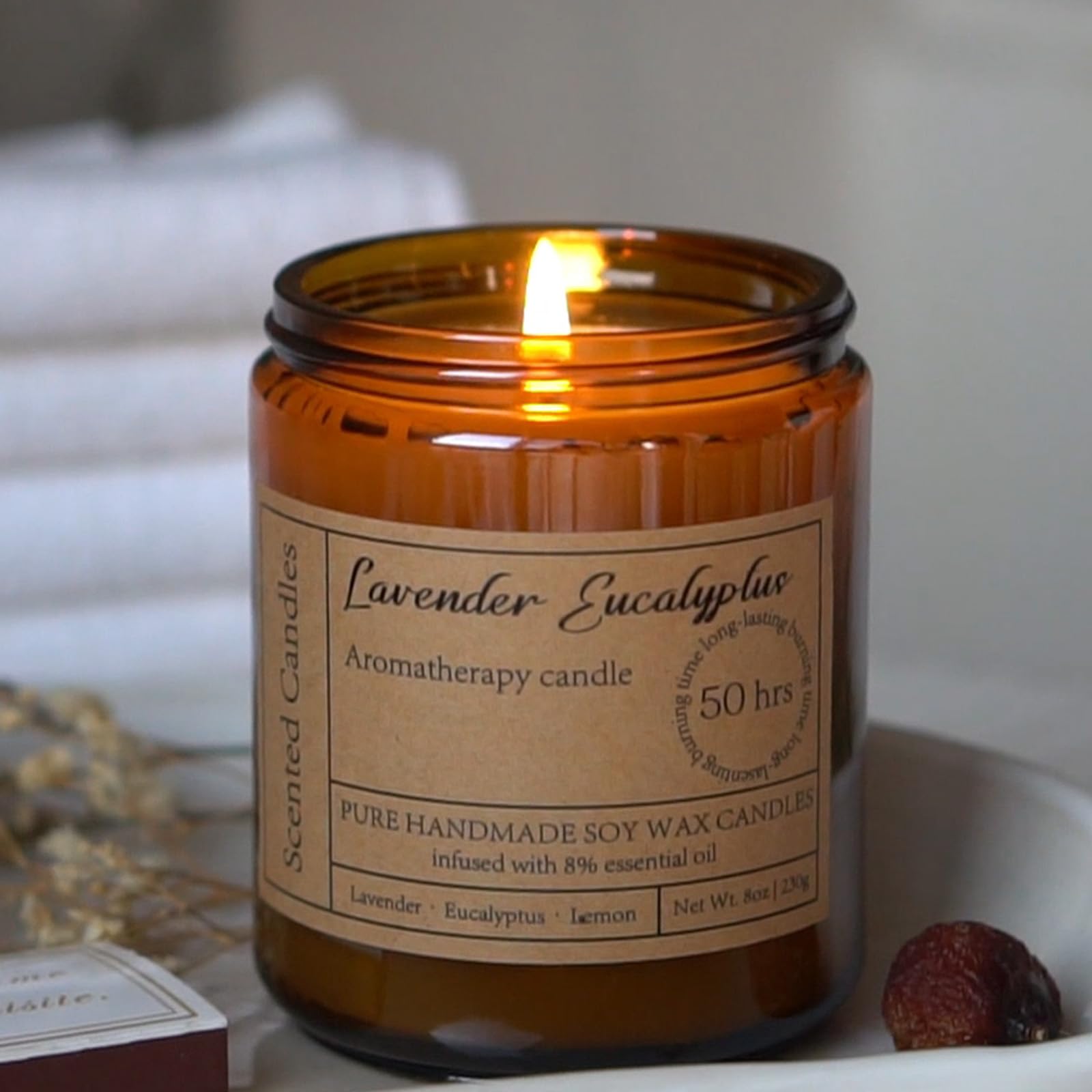 Lavender Eucalyptus Candles for Home Scented - 8oz Aromatherapy Candles for Relaxation Stress Relief Soothing Anxiety Non Toxic, Calming Candles Gifts for Women Great for Relaxing Bath Yoga Meditation