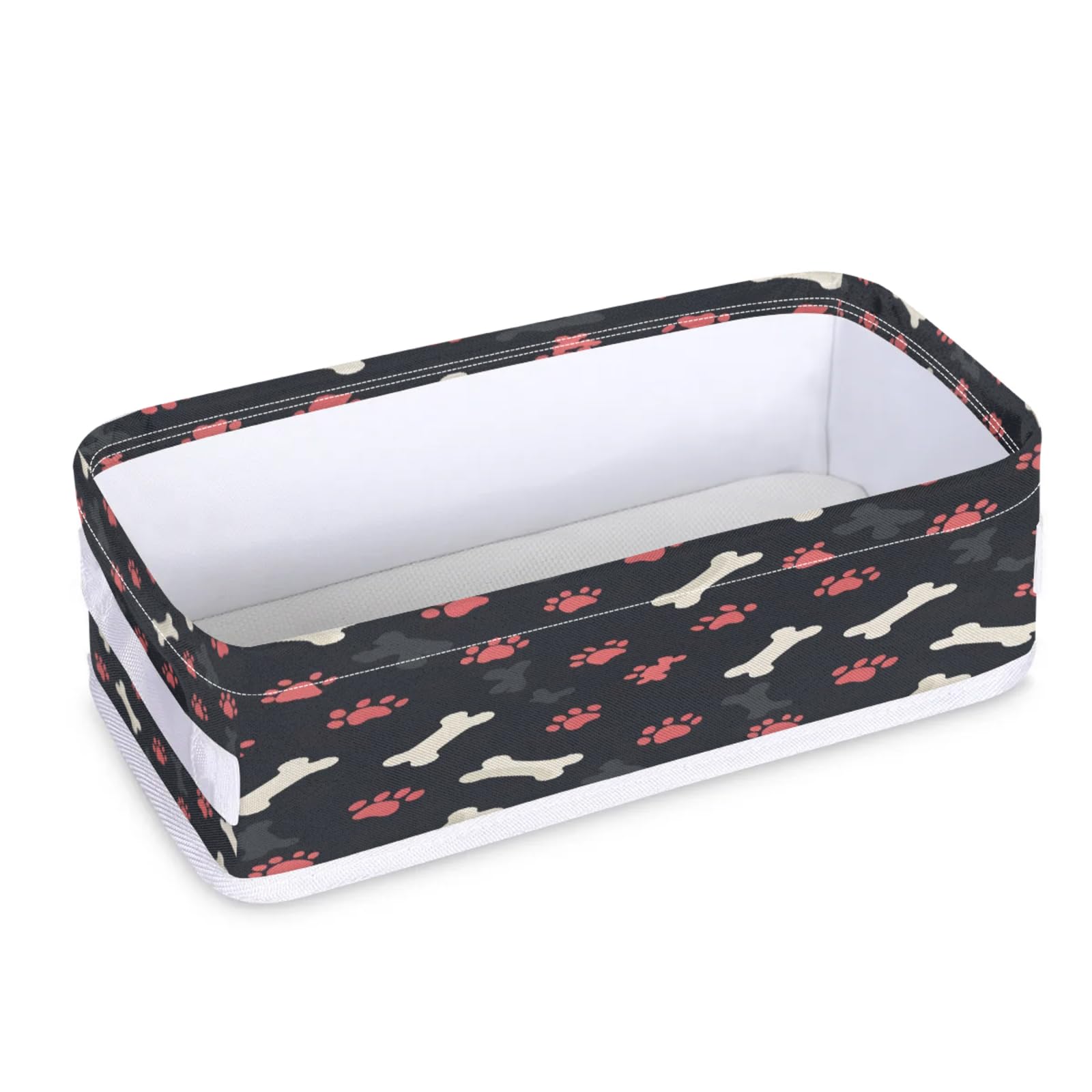 Tablerazzi Toilet Tank Topper Paper Basket with Handle, Dog Paw Cute Print Puppy Footprint Bathroom Storage Basket for Organizing, Small Fabric Storage Bins for Bathroom Decor