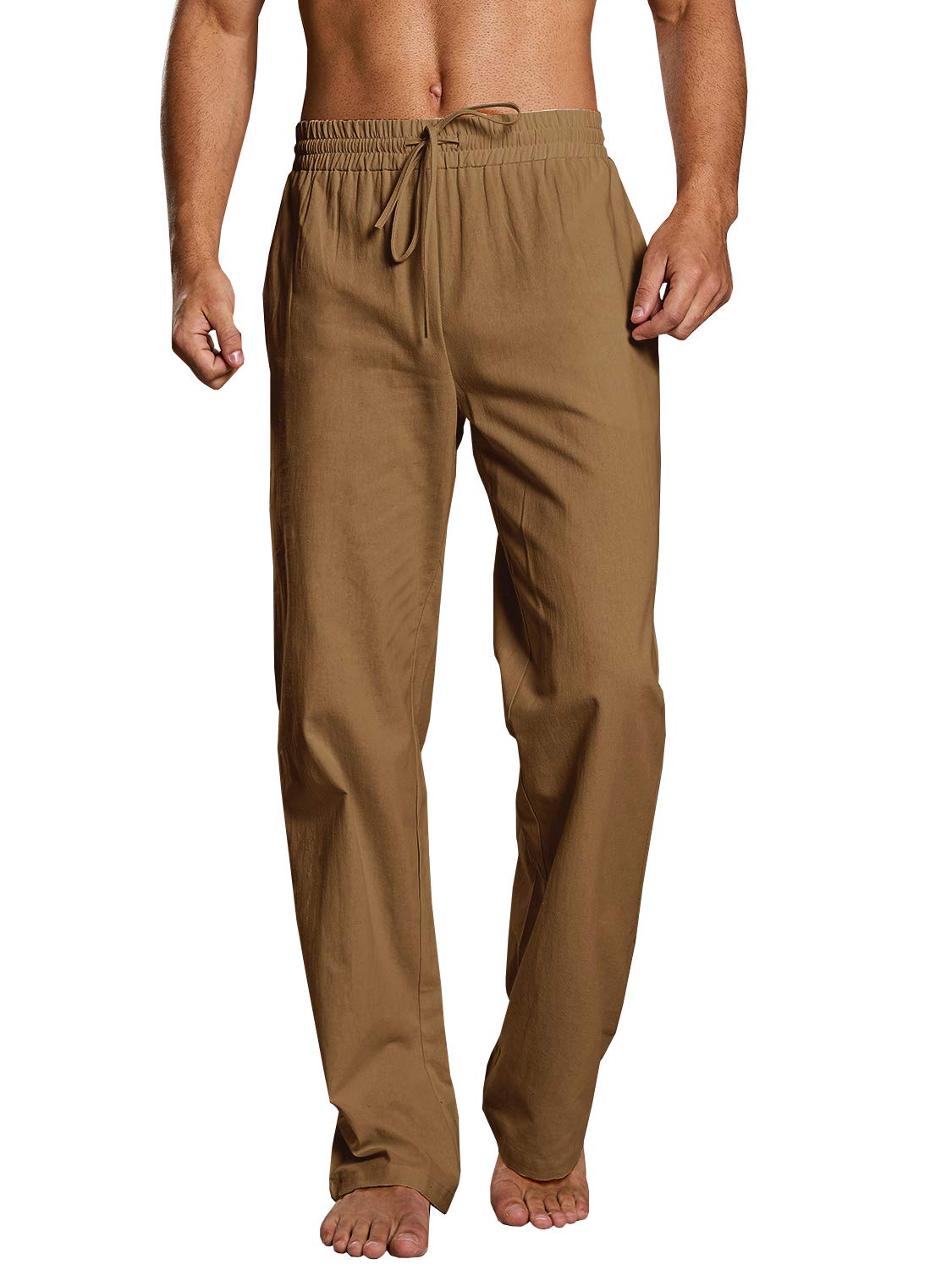 PASLTER Mens Cotton Linen Pants Casual Summer Beach Pants Dress Trousers