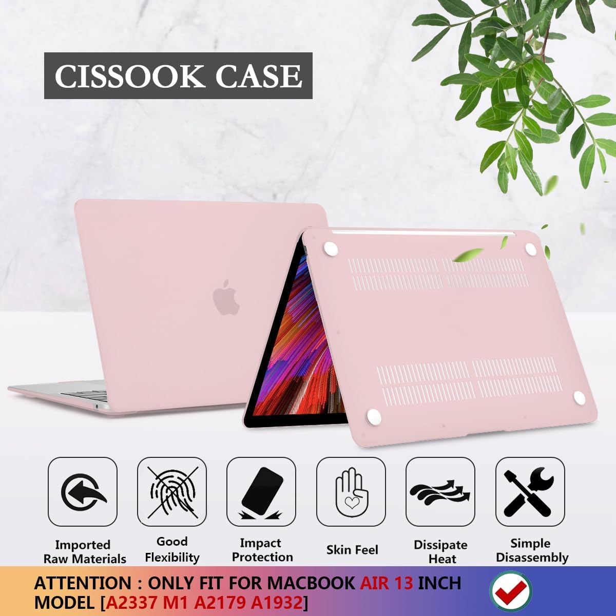 CISSOOK Baby Pink Case for MacBook Air 13 Inch A2337 M1 A2179 A1932 2021-2018 Release, Plastic Chalk Pink Hard Shell Cover with Keyboard Cover & Screen Protector for MacBook Air 13 with Touch ID 2021 - Image 6