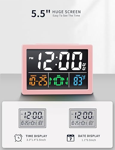 Miniatura 2 de Reloj despertador digital, con pantalla LED grande de 5.5 pulgadas, volumen de alarma ajustable, 6 niveles de brillo, ajustes de alarma, cargador