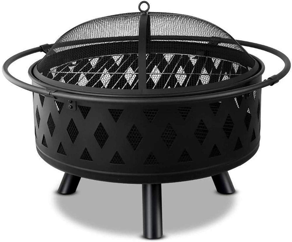 XiYou Fire Pit Bowl BBQ Garden Outdoor Portable Stainless Steel Barbecue Grill Charcoal Rcinodhilary Multifunctional Metal 32 Inch Brazie Round Table Patio Heater Equipment-Black_ Round