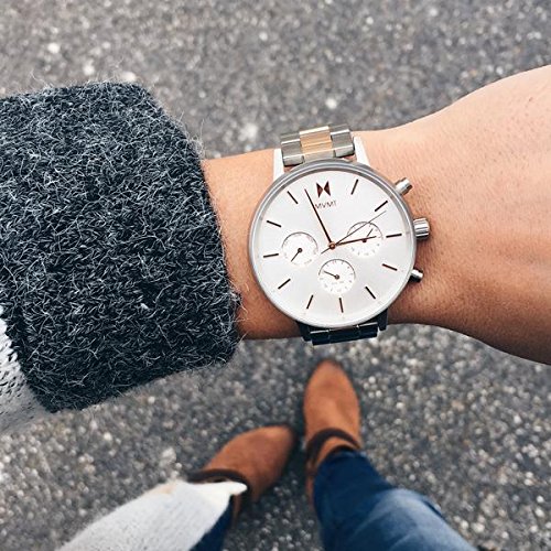 Image of MVMT Nova Qtz Multifunction White Round Dial Women's Watch|Two Tone Stainless Steel Material|Silver Color Band - D-FC01-S