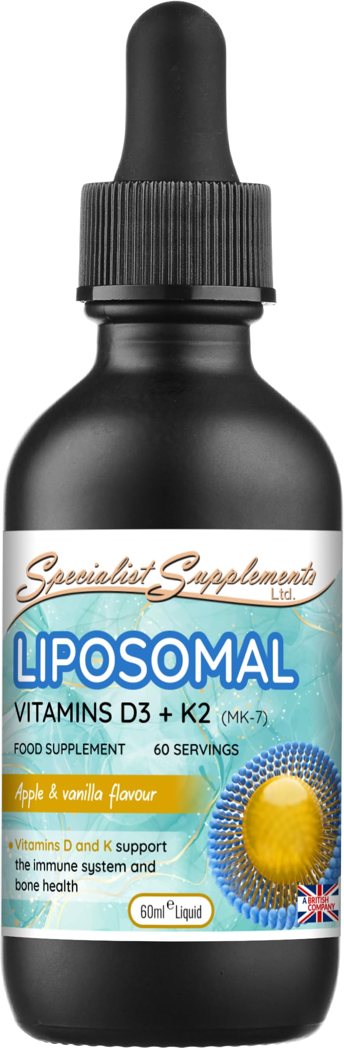 Specialist Supplements Liposomal Vitamins D3 + K2, 60ml Liquid Drops, Natural Apple and Vanilla Flavour
