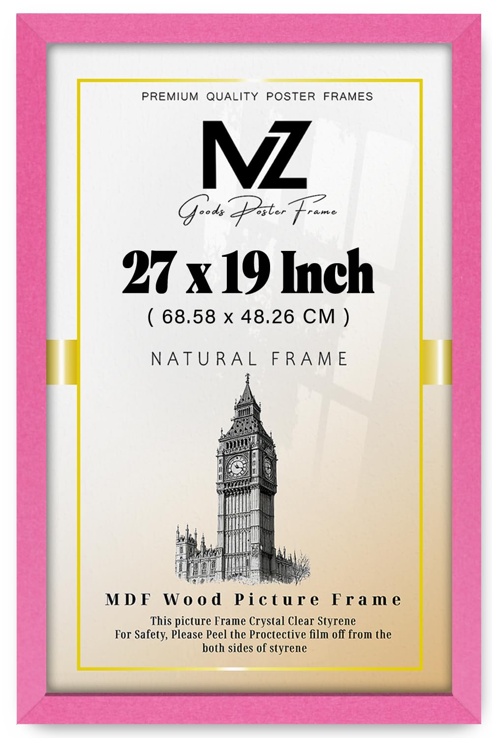 Mz Goods Pink | Mdf Wall Gallery Frame (68.58 X 48.26 Cm) Rectangle For Posters, Art Prints & Home Interiors, Mdf Finish, Secure Hanging Hooks For Display [ ]