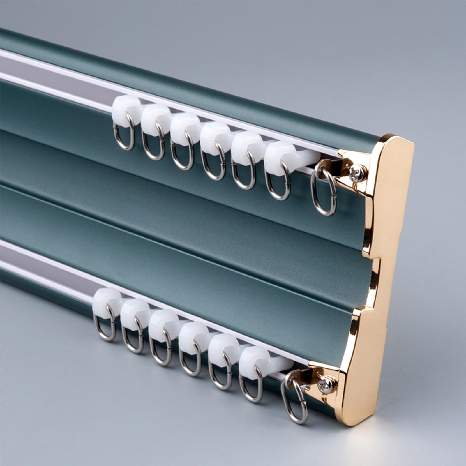 Aluminiowy karnisz sufitowy z podwójnym szynem z wyciszonymi kołami pasowymi, łatwa instalacja, długość od 1 do 6 m, podwójna konstrukcja do podwójnych zasłon