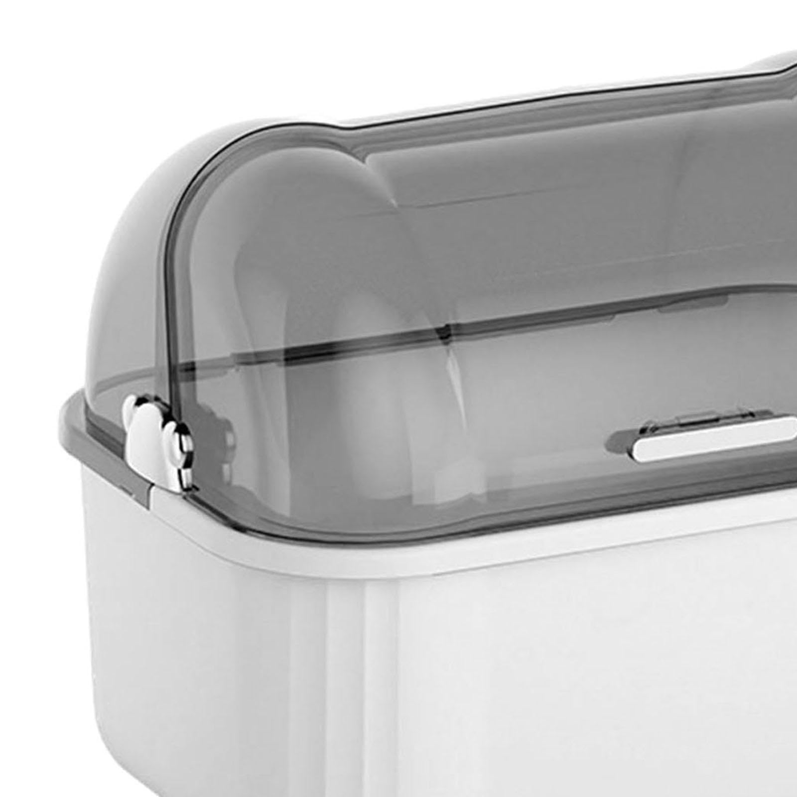 Geschirrständer, Abtropfschale, Platzsparend, Staubdicht, Schüssel Und Essstäbchenabtropfgestell, Besteckbox für Gabeln Und Tassen, Grau-weiß