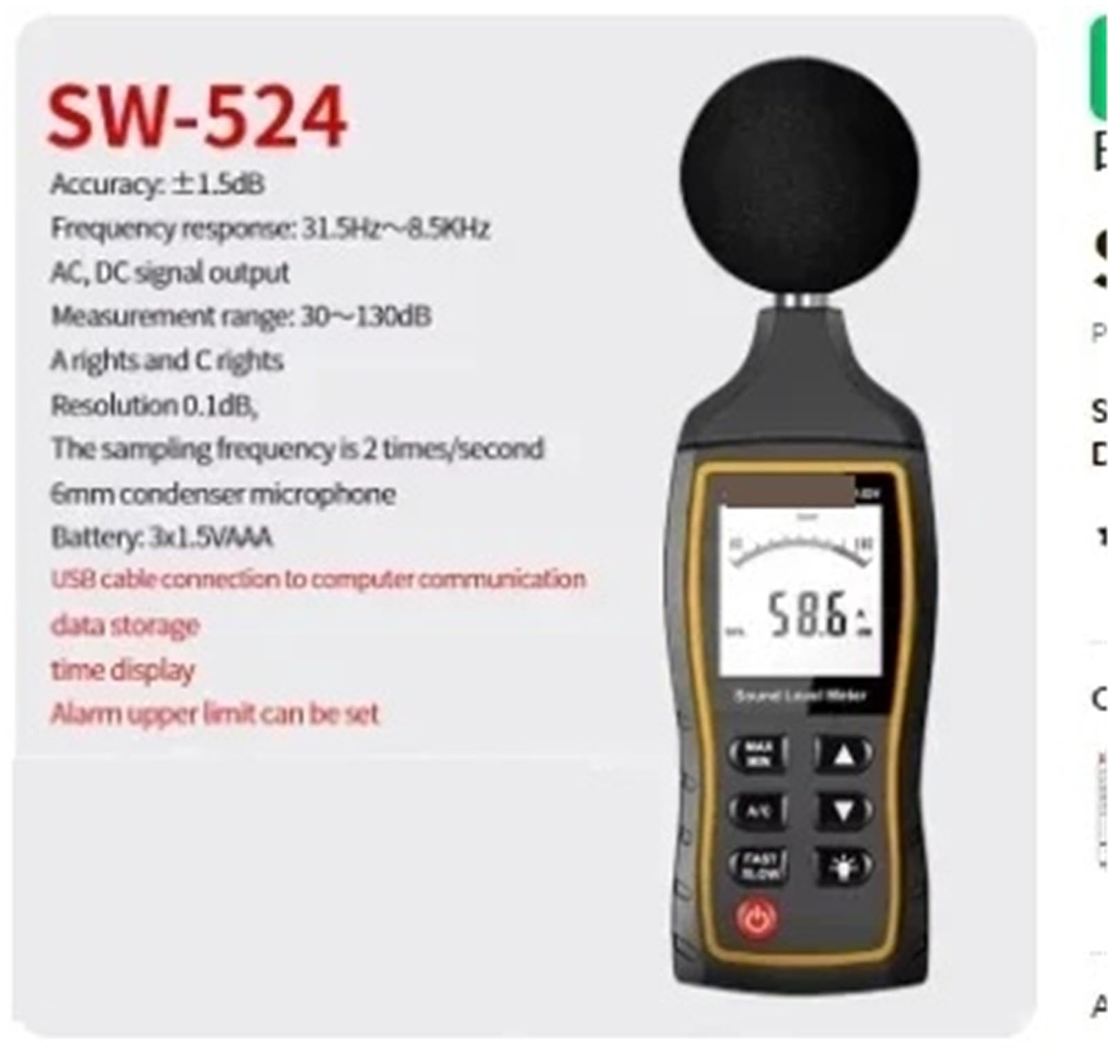 Medidor de ruido, Medidor De Decibelios Nivel Sonido 30 A 130 DB Detector Decibelímetro Digital Ruido