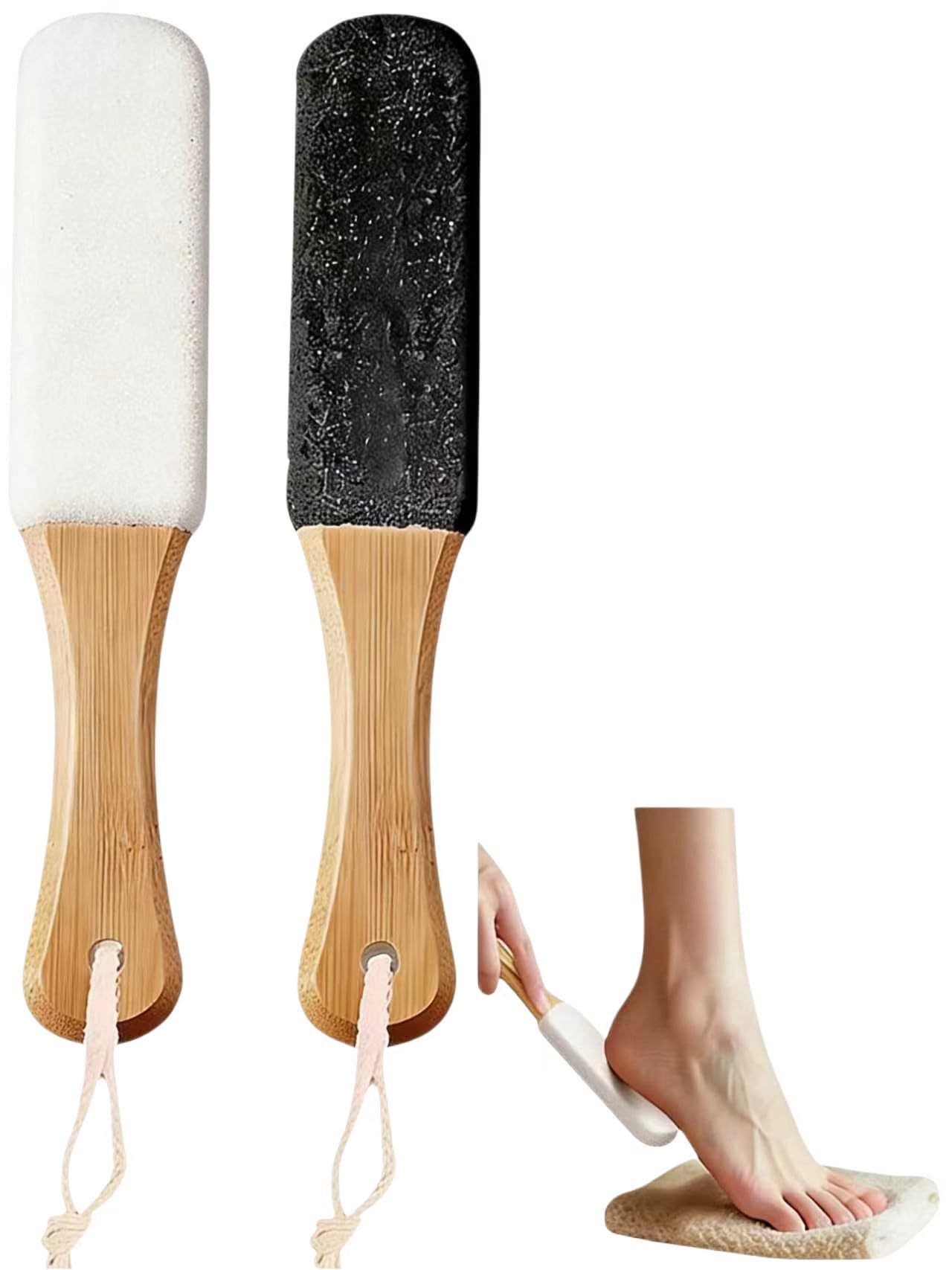 Photo 1 of 2-Pack Professional Pedicure Foot File with Wooden Handle & Pumice Stone - Callus Remover for Feet & Hands, Foot Scrubber for Dead Skin, Dry Rough Feet, Cracked Heels and Corns
