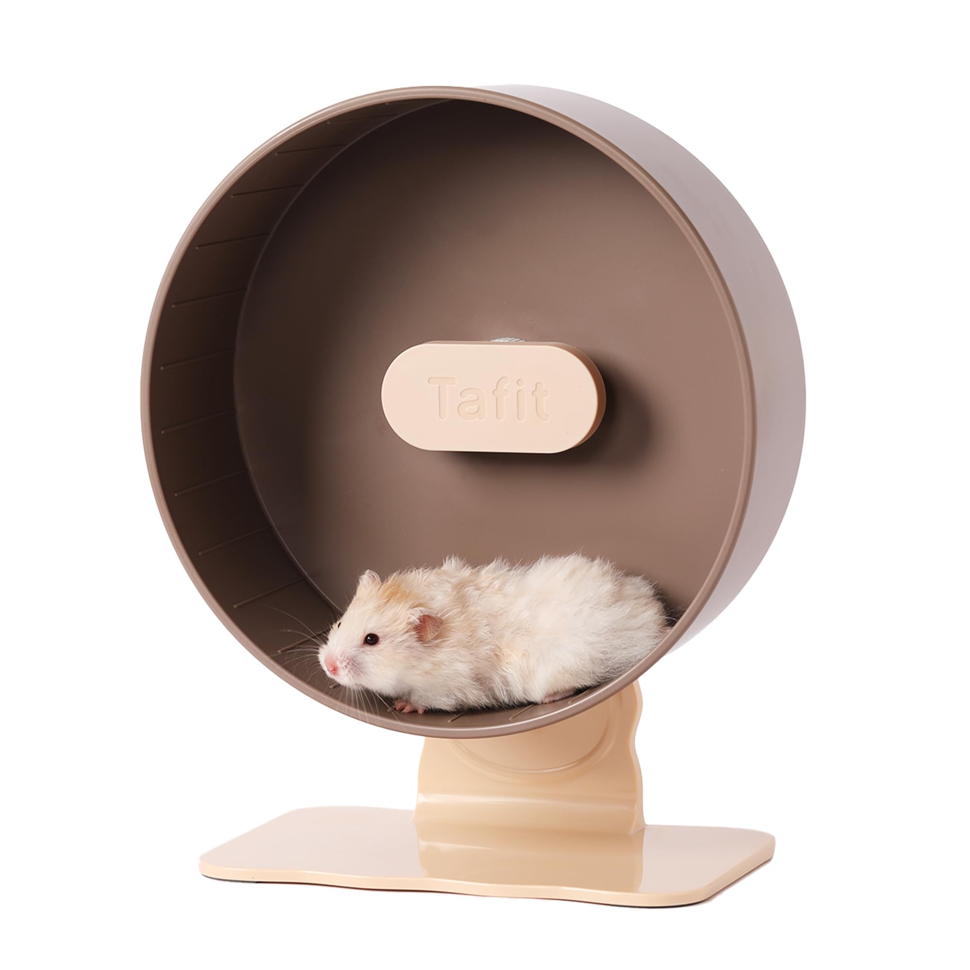 Tafit Quiet Hamster Wheel 10.2 Inch Dual-Bearings Silent Small Animals Running Exercise Wheel Height Adjustable for Syrian Hamsters, Gerbils, Rats, or Other Small Pets, Nut Brown