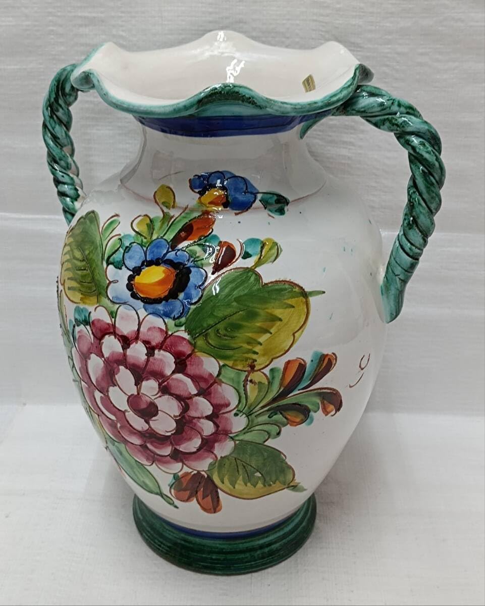 イタリア製 花瓶 壺 花柄 多色花柄陶器花瓶 2個セット イタリア製 花瓶