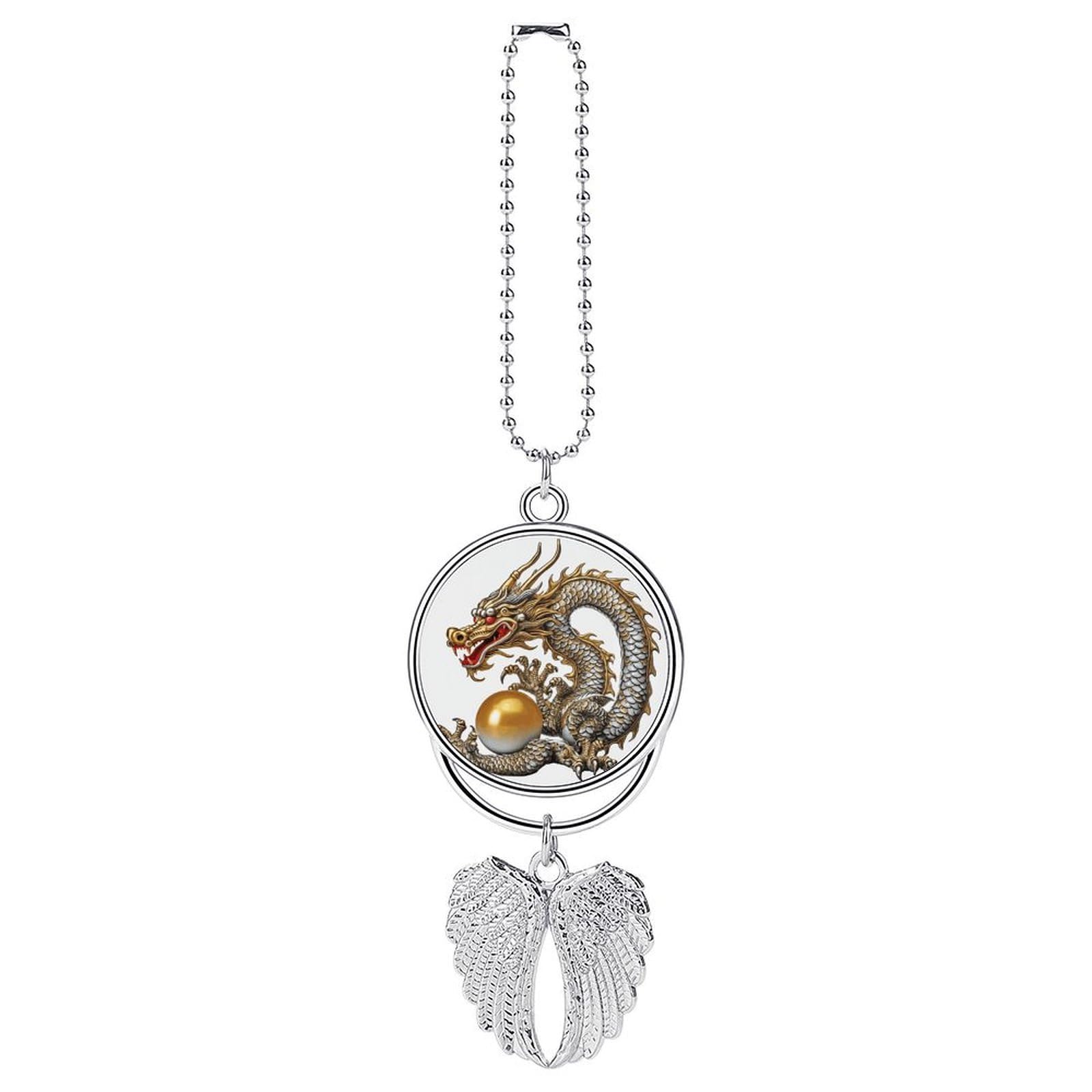 Chinese Dragon with Pearl Car Pendant Personalized Car Hanging Ornament Auto Rear View Mirror Hanging Decoration Accessories Metal Cars Interior Ornament for Most Cars Truck SUV