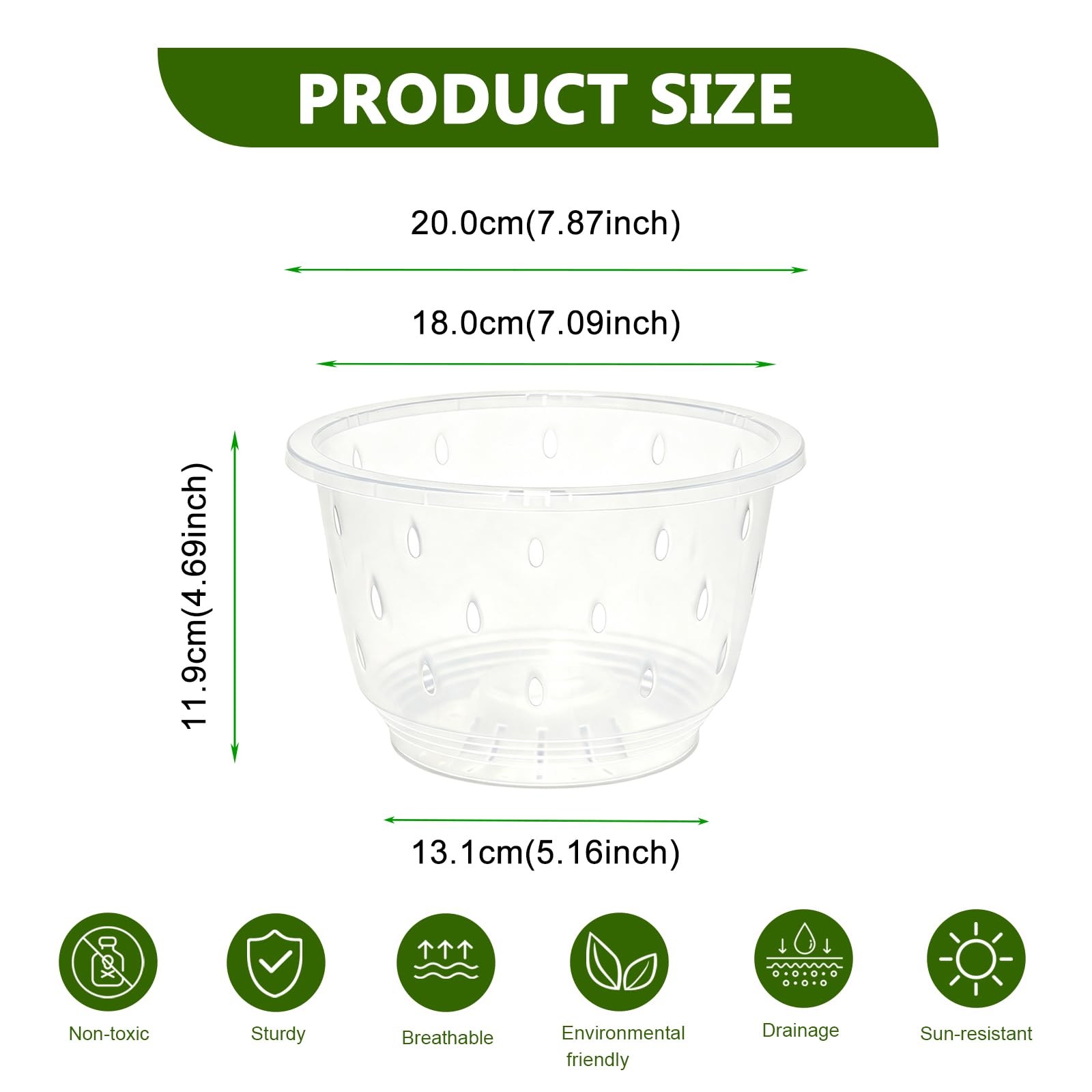 Lot de 12 pots à orchidées transparents de 20 cm avec trous, pots de fleurs en plastique transparent pour plantes et rempotage, pots de fleurs de jardin pour la maison et le bureau