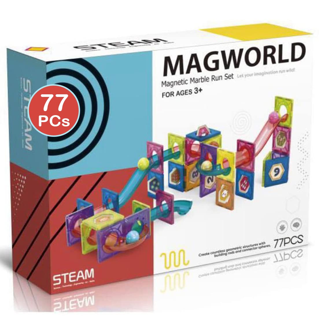 Cordova 3D Magnetic Marble Run Building Set - 77PCs - Fun and Educational Toy STEAM for Learning & Creativity Best Gift for 3 4 5 6 8 Years Old Boys Girls (77 PCs Marble Run)