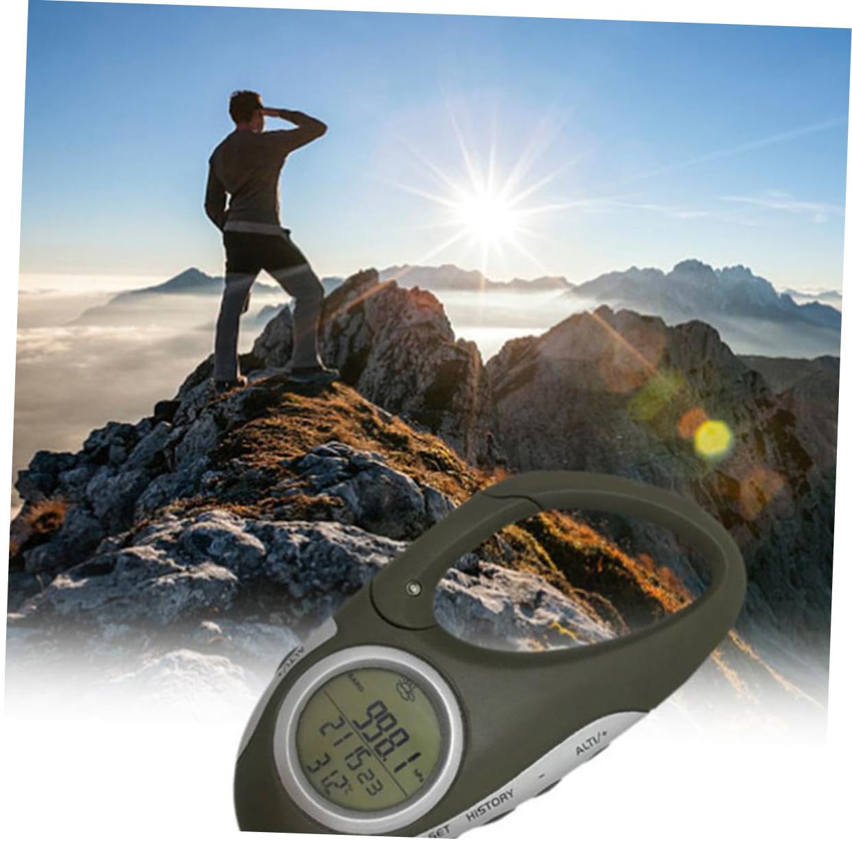 TOYANDONA Altimetro Portatile Barometro Termometro da Alpinismo Termometro da Arrampicata Moschettone Altimetro Moschettone Termometro Termometro Portatile Verde ABS