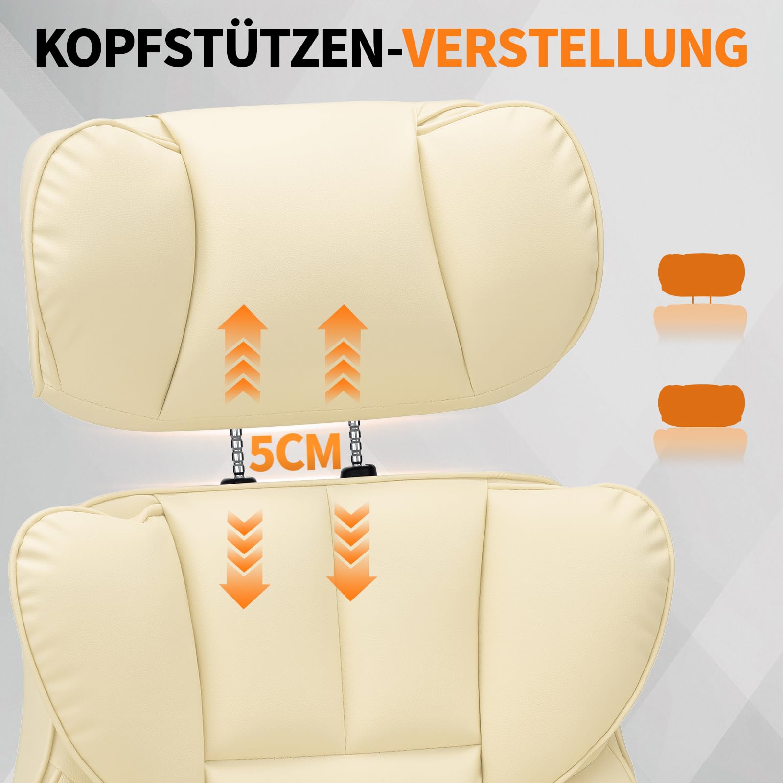 HOFFREE Ergonomischer Bürostuhl mit Fußstütze PU Leder Chefsessel mit 155° Liegefunktion, Verstellbare Armlehnen und Kopfstütze, Bürosessel Chefsessel 200kg für Büro und Schlafzimmer (Beige)