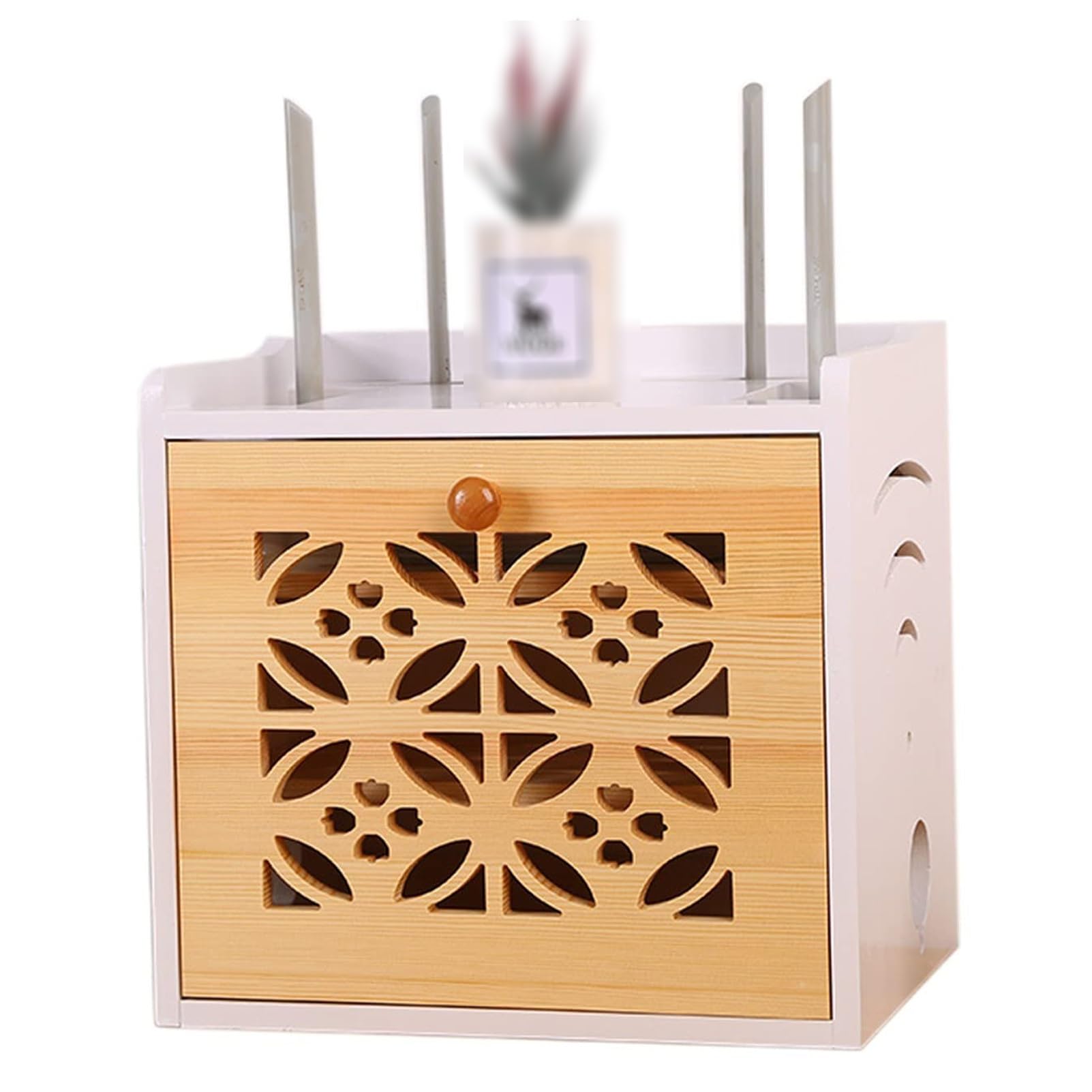 Meiiron WiFi Storage Box Wooden WiFi Desktop Shelf Hide Router and Modem Storage Rack Router Cover Decorative Box for Office and Home, 32x23x30cm (Color : A)