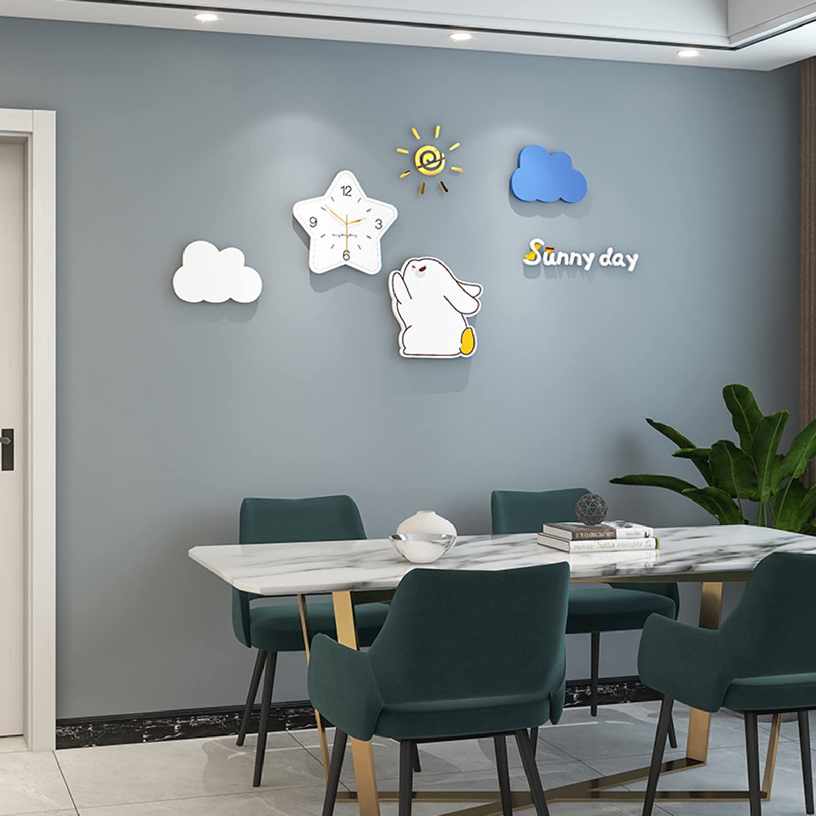 Zegar ścienny dla dzieci, uroczy zestaw zegarów ściennych z naklejką ścienną, nowoczesny, cichy, nietykający, DIY, zegar ścienny w kształcie gwiazd, do sypialni, na baterie
