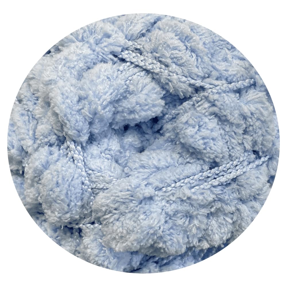 WoolCraft Pom Pom Knitting & Crochet Yarn, Popular Super Soft Baby Yarn Available in a Selection of Prints and Pastel Shades, 100% Polyester, 100 Metres, 200g Balls, Pack of 5, Blue