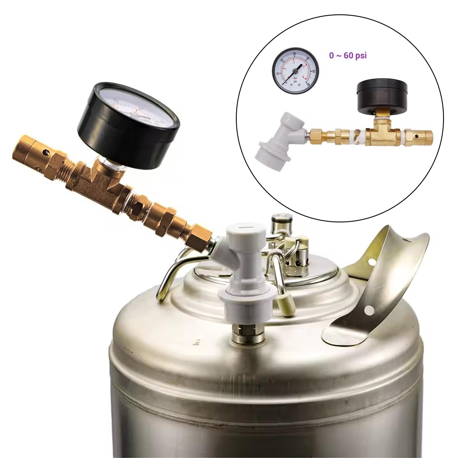 Valvola di Pressione Regolabile per Birra con Attacco Gas Ball Lock Rilevamento Perdite E Manometro Visibile Adatta a Birrifici Fermentazione Domestic, Da 0 a 60 Psi