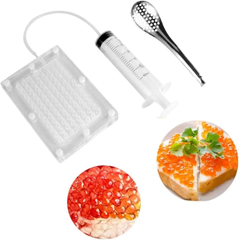 Rapid Caviar Maker Kit Caviar Spherification Tool Hole Spherification Dropper Gastronomy Kit 100 Roe Sauce Dispenser Strainer Tools with Spoon & Syringe