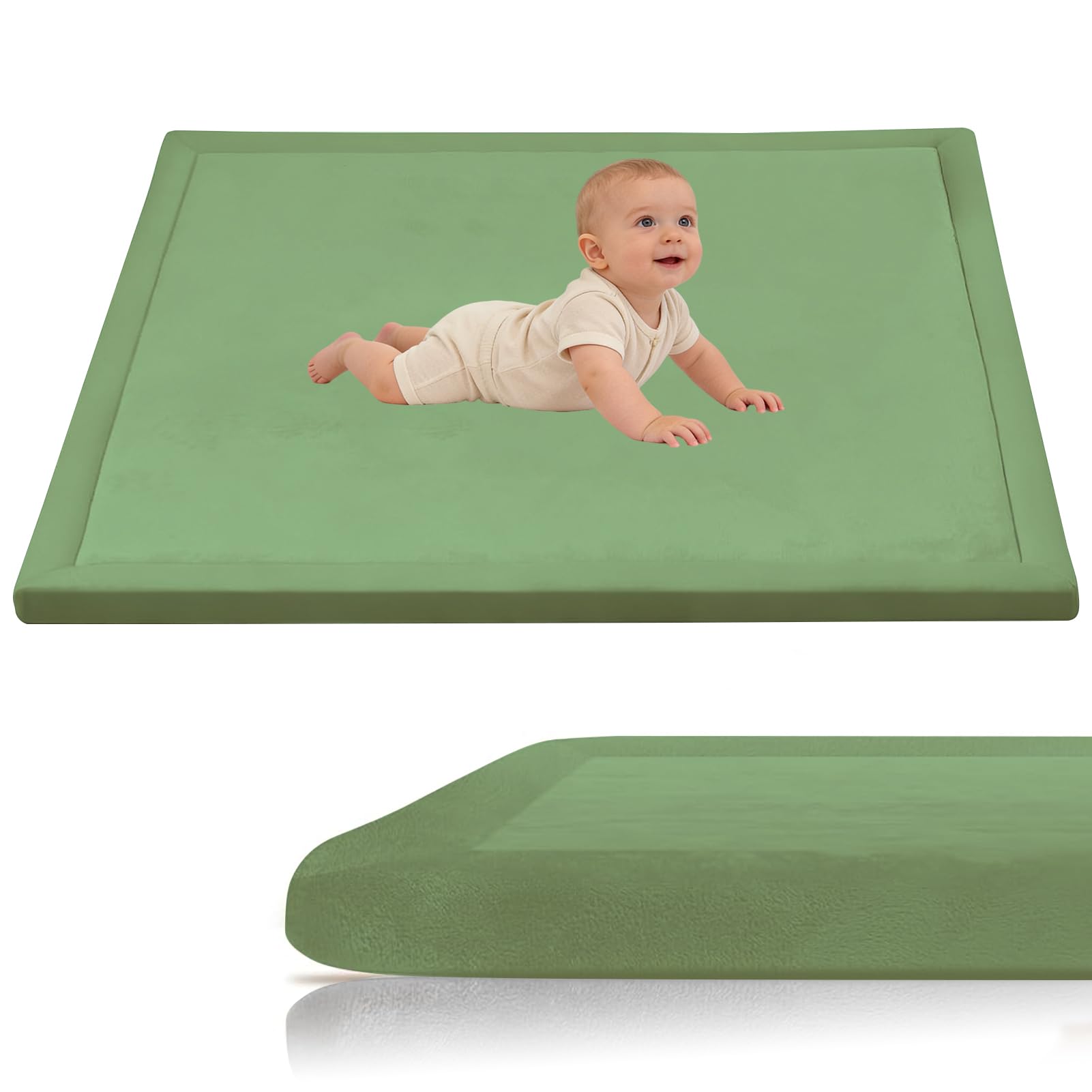 Stqyeiw Baby Crawling Mat, Memory Foam Extra Thick Area Rug 3cm for Kids Living Room 200 x 400 cm Grass Green Baby Playroom Crawling Carpet Non-Slip Soft Play Mat Floor Toddler Nursery Carpet