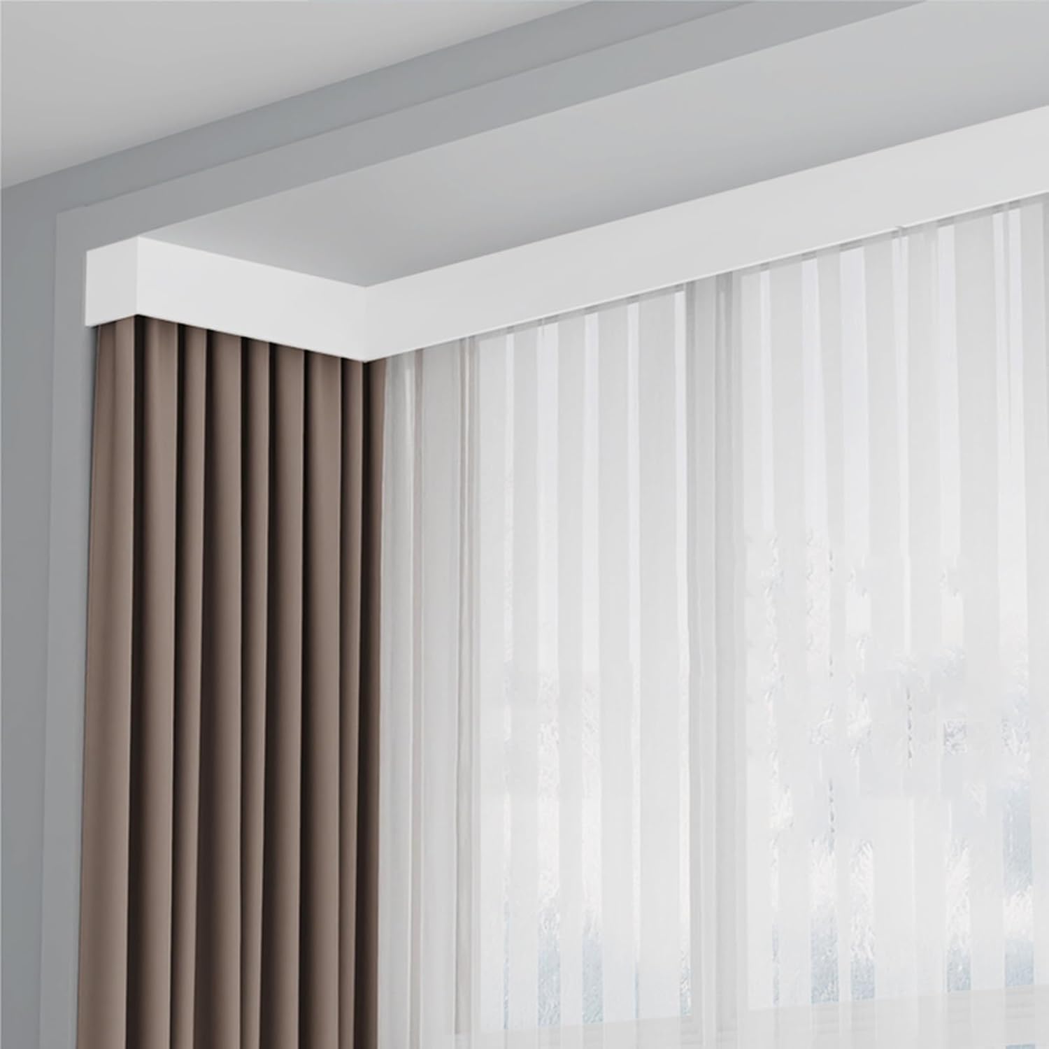 Bendable Dual-Rails Curtain Track - Aluminum Ceiling/Wall Mount Pelmet Panel for Home & Hotel Decor, 90° Curvature Design for Smooth Drapery Solutions