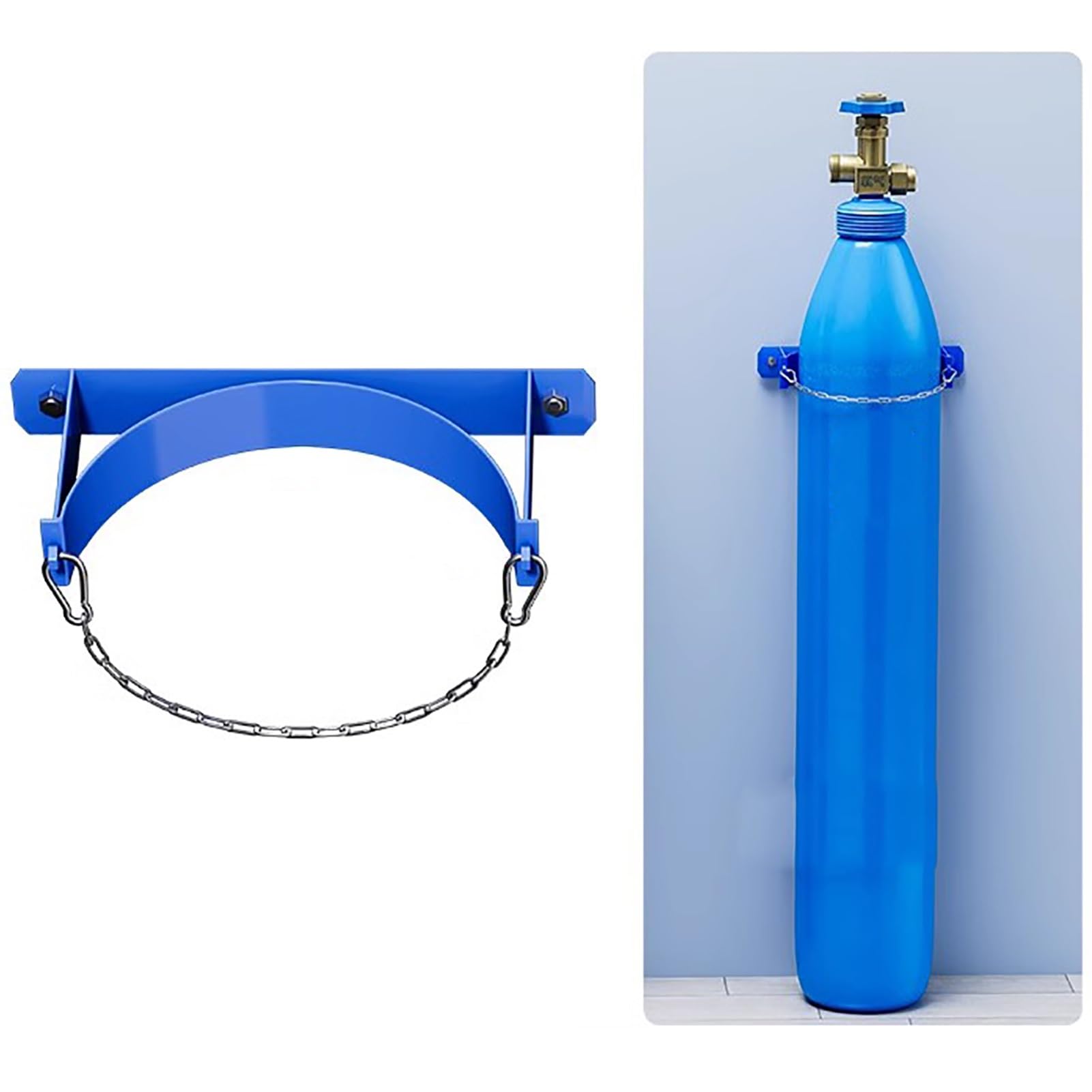 Support mural pour bouteille d'oxygène avec chaîne de sécurité en acier - Fixation verticale