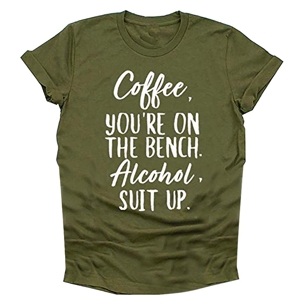 Womens Letter Print Tops Short Sleeve O Neck Novelty Tee T-Shirt Tops Coffee You're ON The Bench Printed