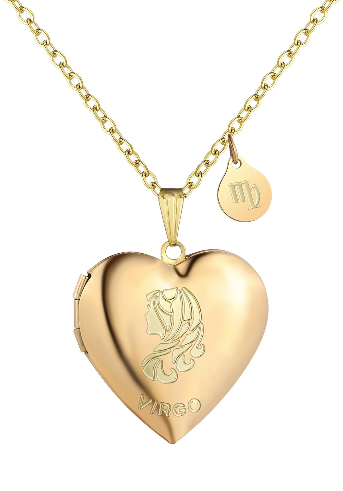 YOUFENGGold Heart Locket Necklace that Hold Pictures Astrology Constellation Horoscope Zodiac Locket Necklace Birthday Gifts