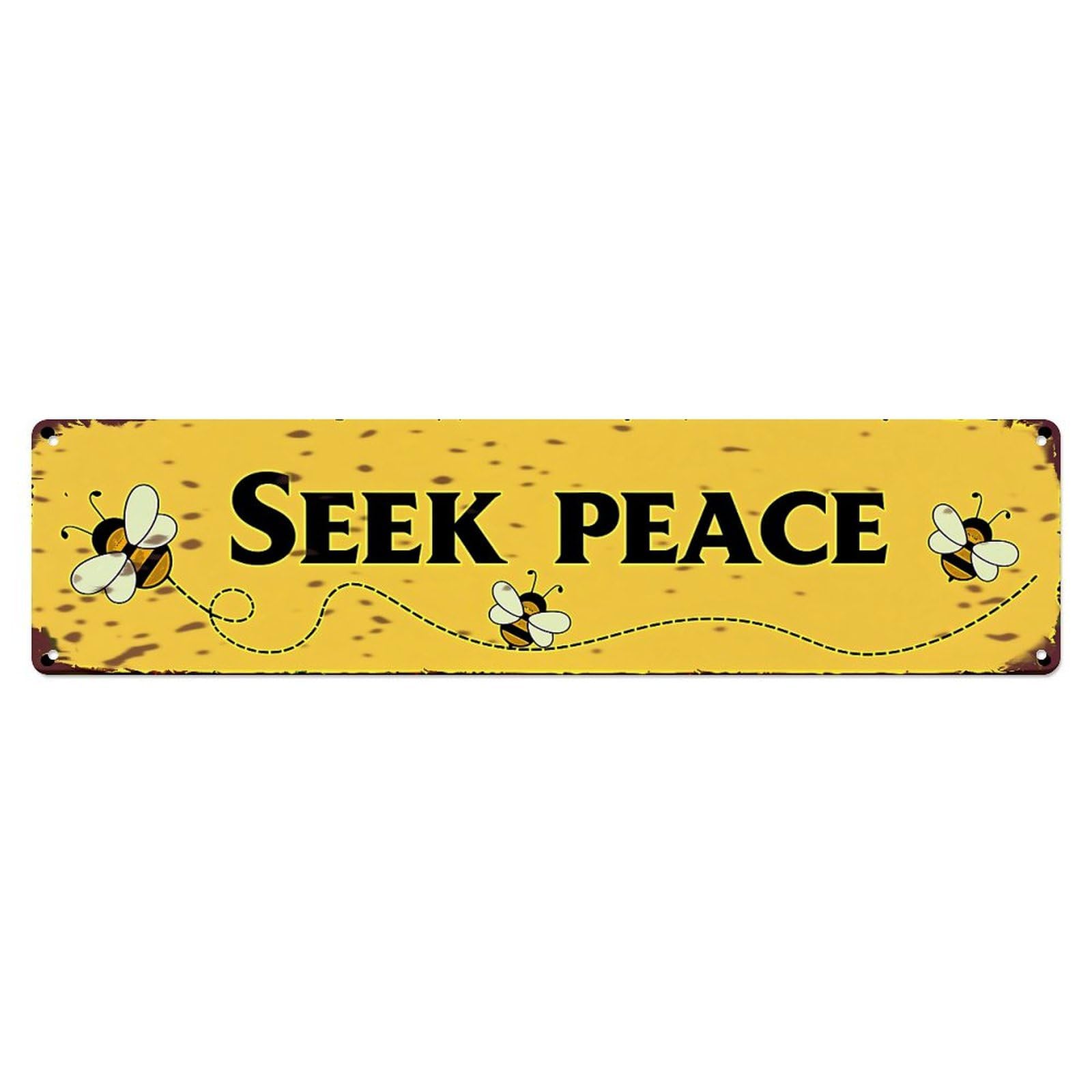 Bee Seek Peace Pattern Print Vintage Tin Sign Retro Metal Wall Decor Metal Poster, Home Bar Garage Farmhouse Cafe Wall Art Decoration 4x16Inch