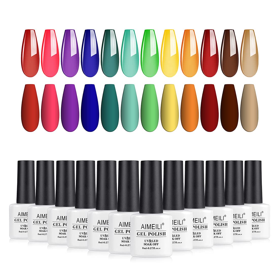 AIMEILI Transparent Jelly Gel Nail Polish Set, 8ml 12 Colours Soak Off UV LED Gel Nail Polishes Nail Art Gel Polish Gift Kit 8