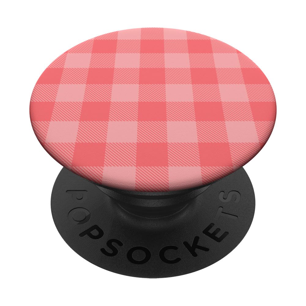 Salmon Peach Pink Buffalo Plaid Flannel Gingham Plaid PopSockets Adhesive PopGrip