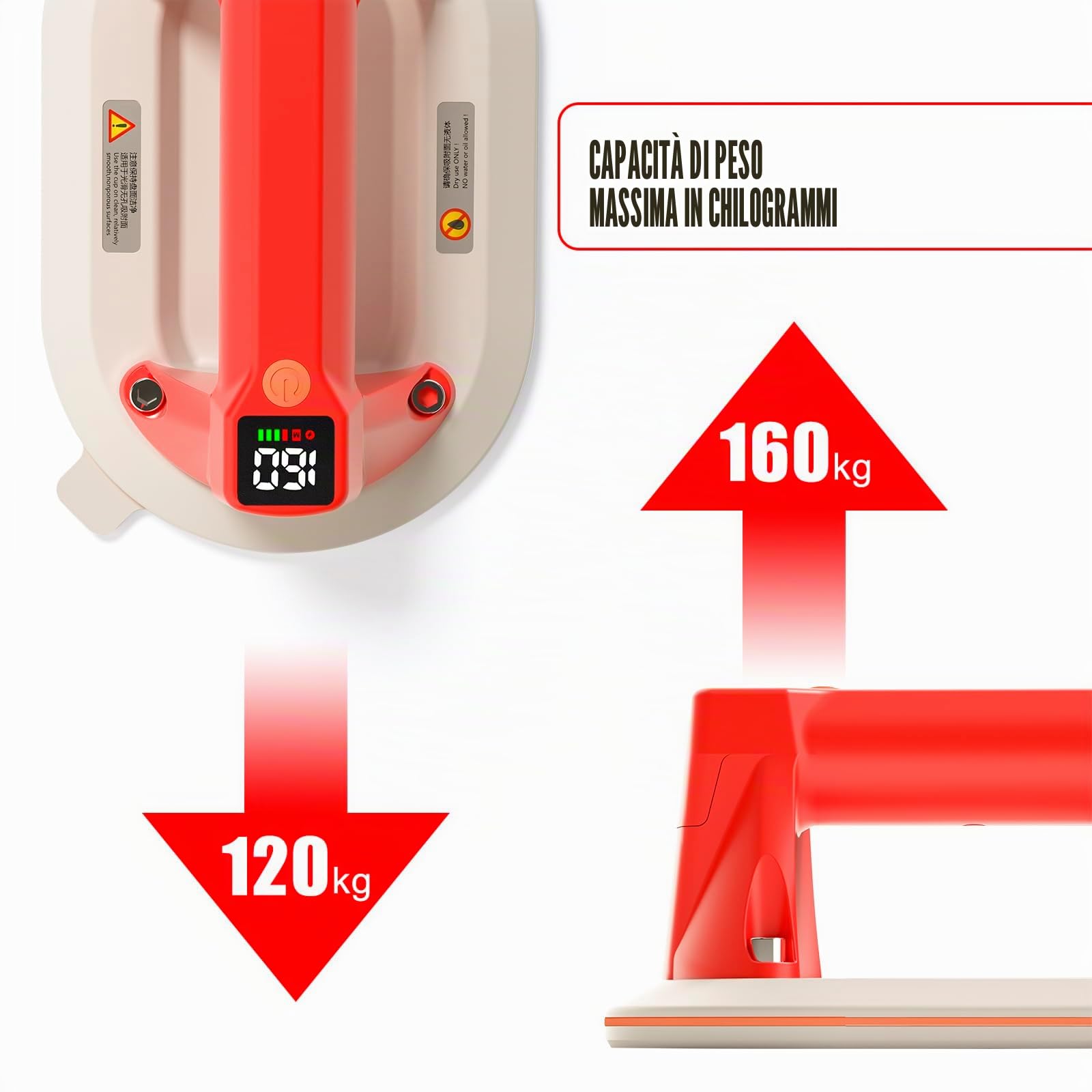 2 pezzi Ventosa Elettrica 160KG con Display LCD,Batteria Ricaricabile 1300mAh,Fino a 7 Ore di Autonomia, in Silicone,per Piastrelle, Vetro, Marmo-Sollevatore a Vuoto per Superfici Lisce