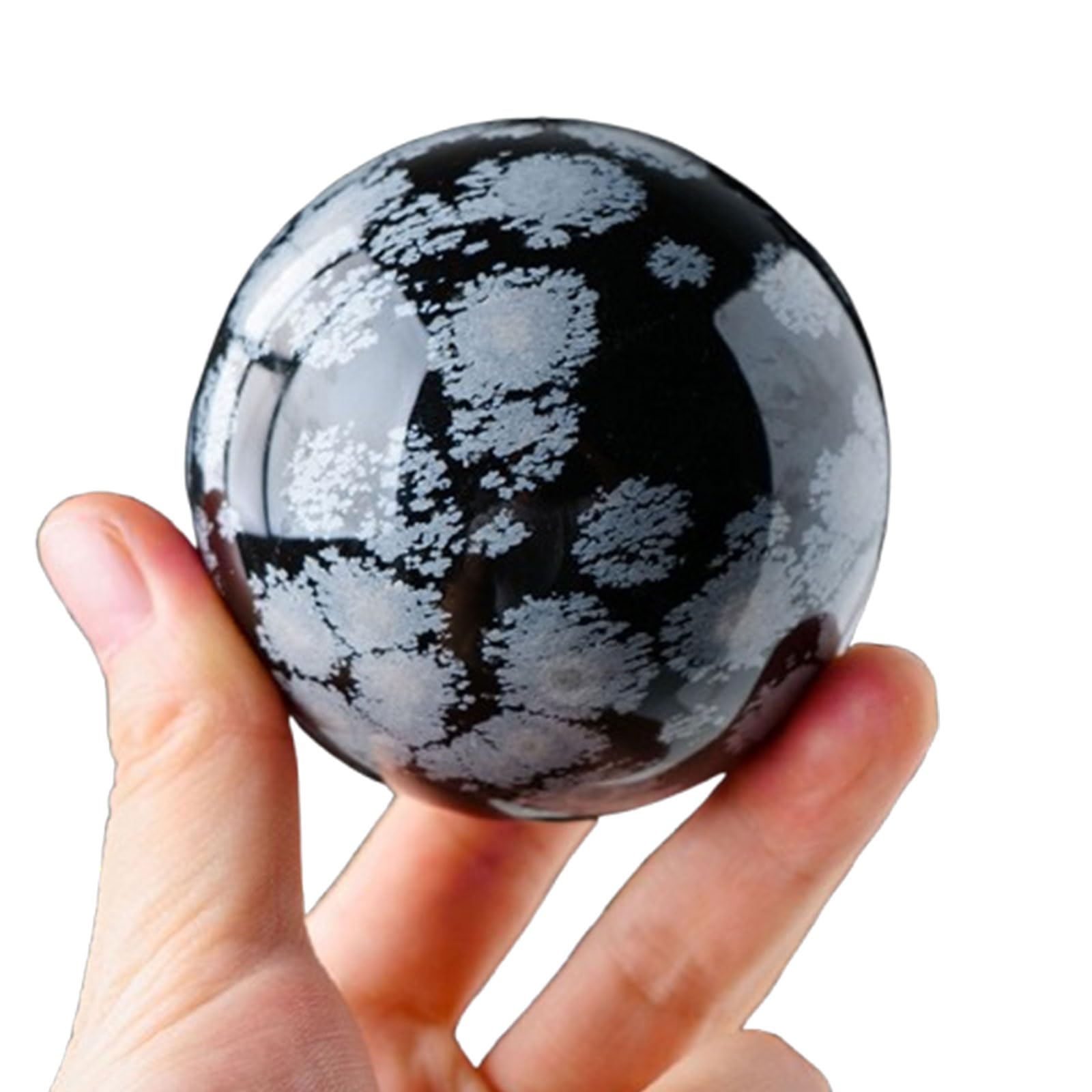 CNTUSRXT Snowflake Obsidian Ball with Wooden Stand,Decorative Crystal Gemstone Sphere for,Feng Shui,Witch Decor,Office Table Decorations,55~60mm Gemstone Stone