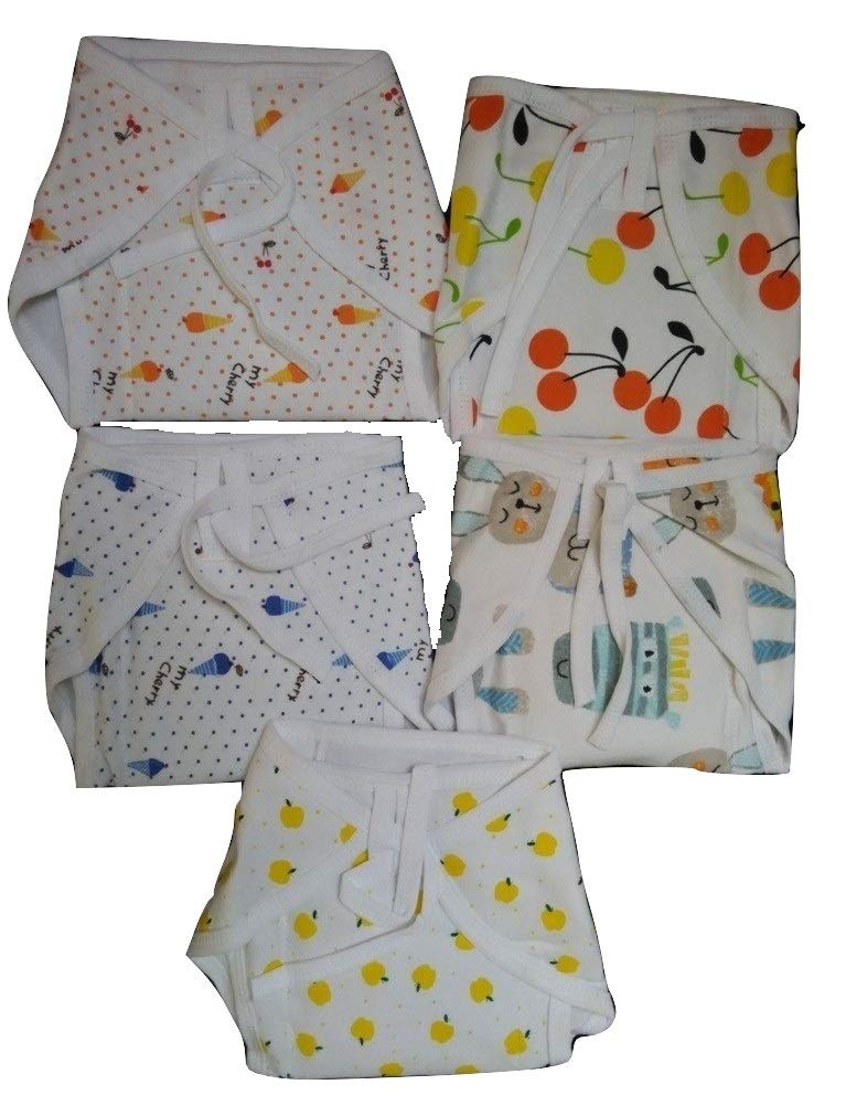 Gilli Shopee Cotton Cloth Double Layer U Shaped Washable and Reusable Nappies for New Born Baby (Set of 5) (Tying White Prited, 12-18 Months)