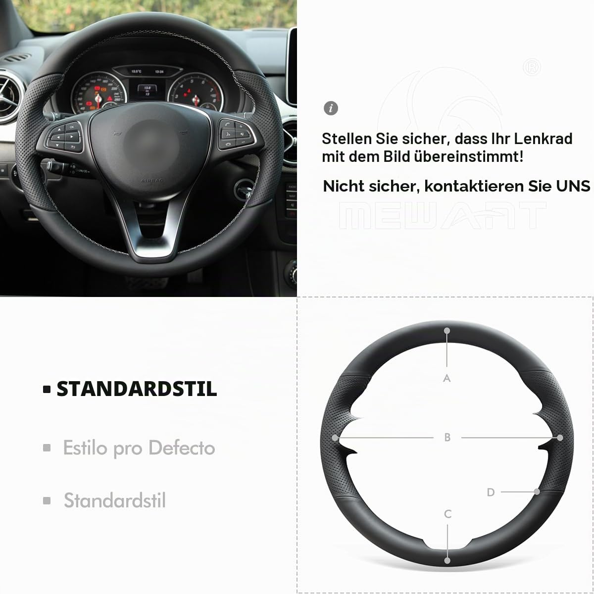 MEWANT Lenkradbezug zum Nähen für Schwarzer für Mercedes W205 C117 C218