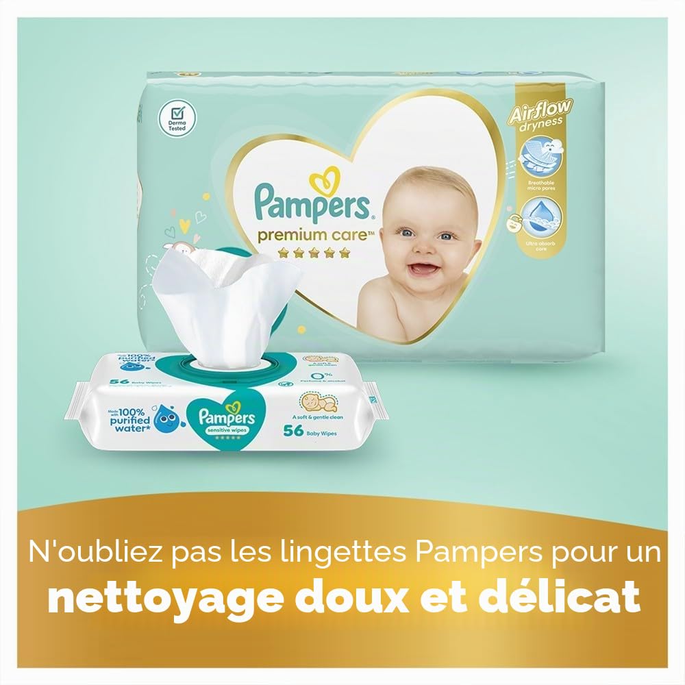 Pampers Premium Care, Taille 0, 30 couches, 3 kg, meilleur confort et protection des peaux sensibles de Pampers