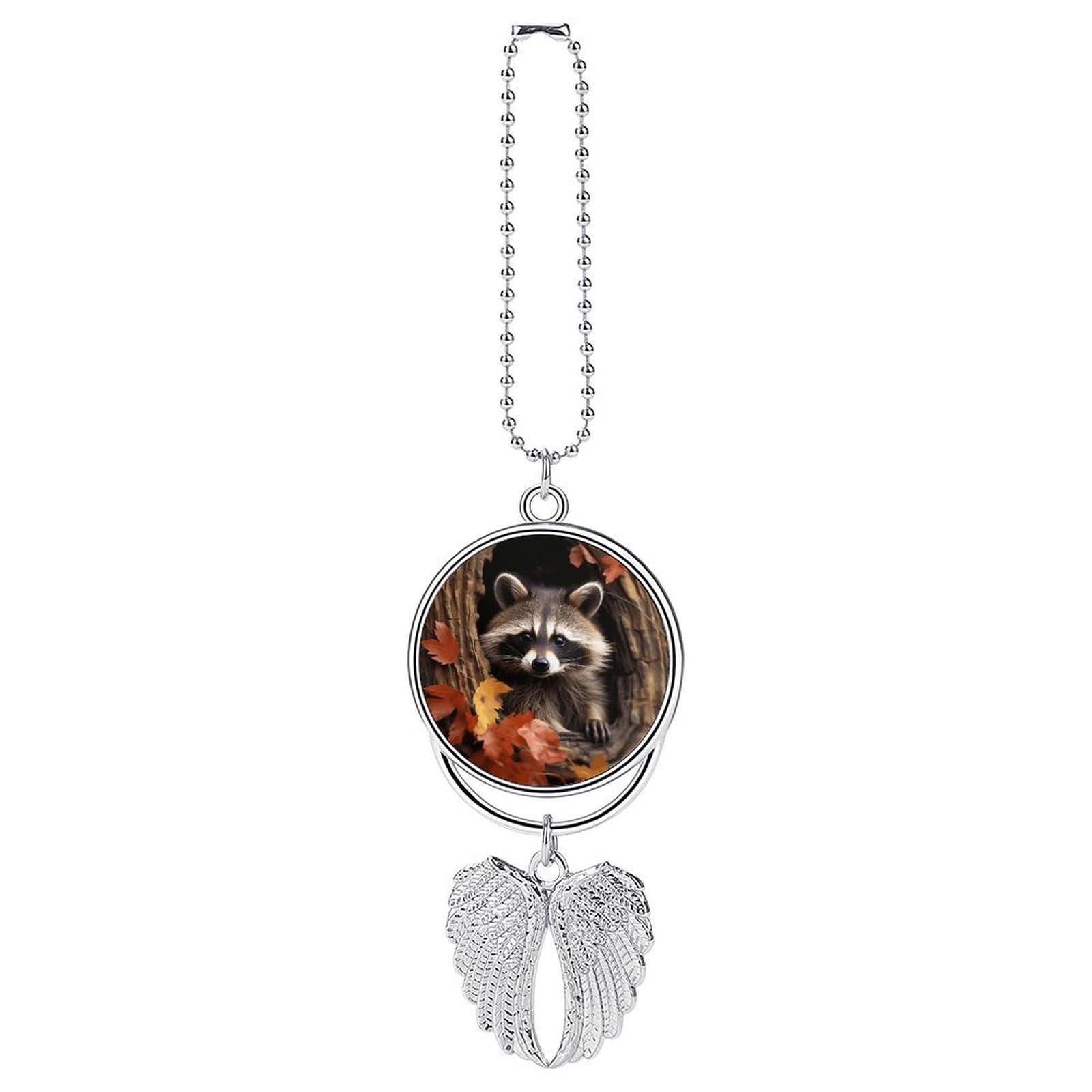 Raccoon in The Fall Tree Hole Car Pendant Personalized Car Hanging Ornament Auto Rear View Mirror Hanging Decoration Accessories Metal Cars Interior Ornament for Most Cars Truck SUV