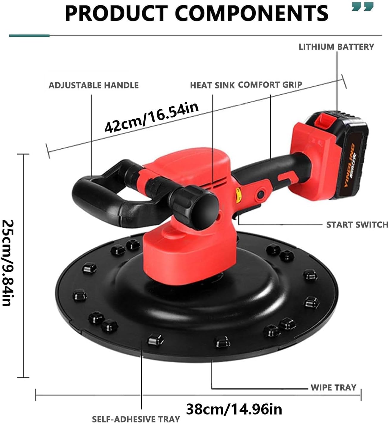 Handheld Plastering Tool,Cordless Electric Cement Plastering Machine, Handheld Trowel with 6-Speed Control, Ideal for Smooth Finishing of Concrete & Mortar Applications，（1battery）