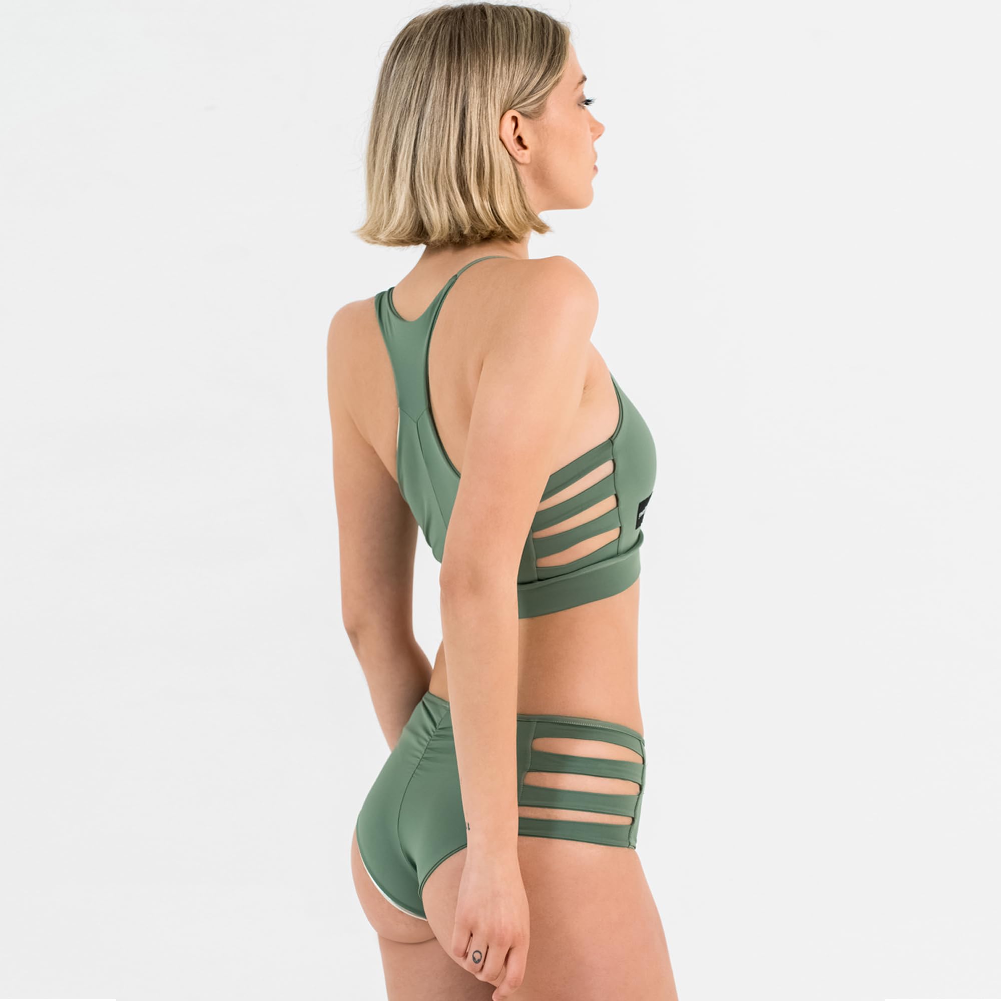 Invertika Kompletny top damski - majtki damskie - bielizna sportowa - Polak Dance z lycry podwójna twarz odwracalna wkładka Made in Italy, Zielony/Złoty, S