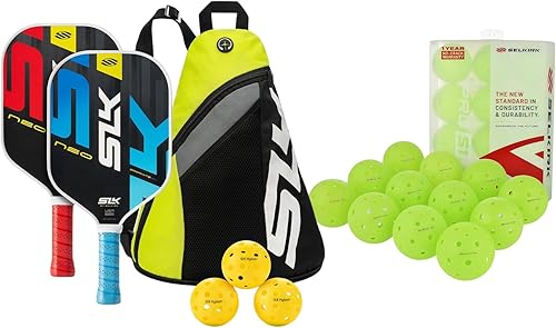 Selkirk Sport SLK Neo Graphite - Juego de 2 paletas de pickleball rojo y azul + bolas de pickleball Pro S1, paquete de 12 unidades