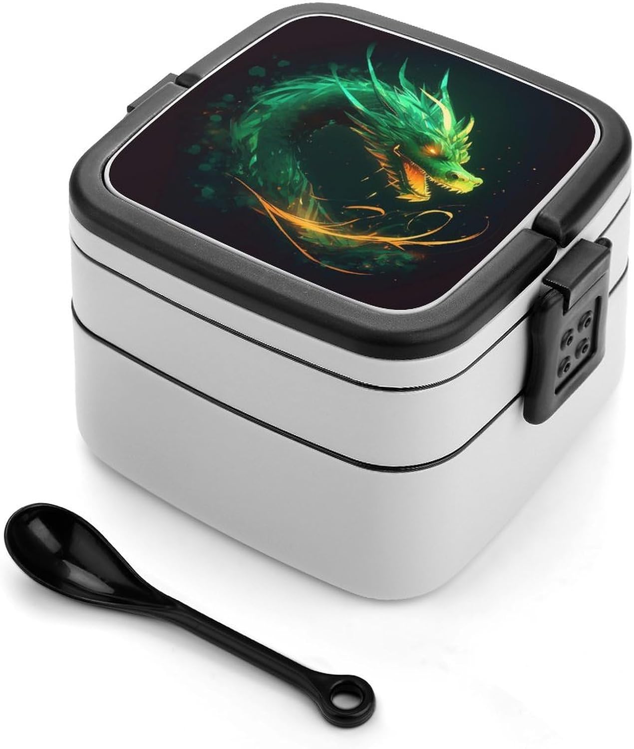 Green Dragon Lunch Box for Women All-in-one Stackable Bento Box for Adults Leakproof Bento Large Lunch Boxes Containers with Spoon for Dining Out Work Picnic