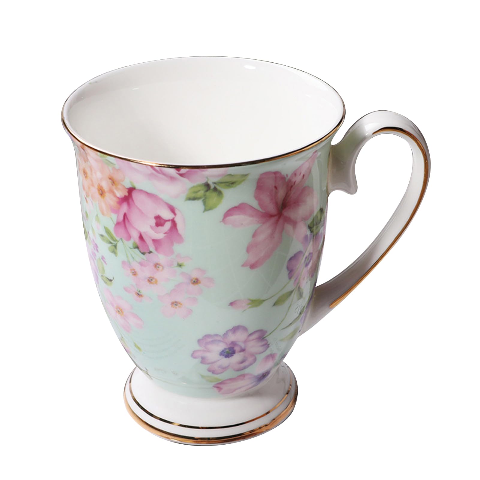 Tazza in porcellana, grande tazza da caffè in ceramica, tazza con manico a forma di fiore, tazza da tè pomeridiano, tazza da cappuccino europea, per casa e ufficio circa 300 ml, regalo per donne