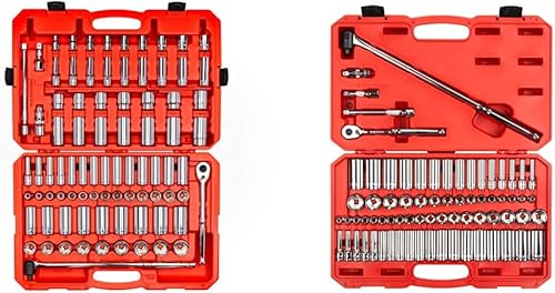 TEKTON Juego de llaves y trinquete de 6 puntos de accionamiento de 12 pulgada 84 piezas 38 - 1-516 pulgadas 0394-1260in SKT25302 y juego de llaves