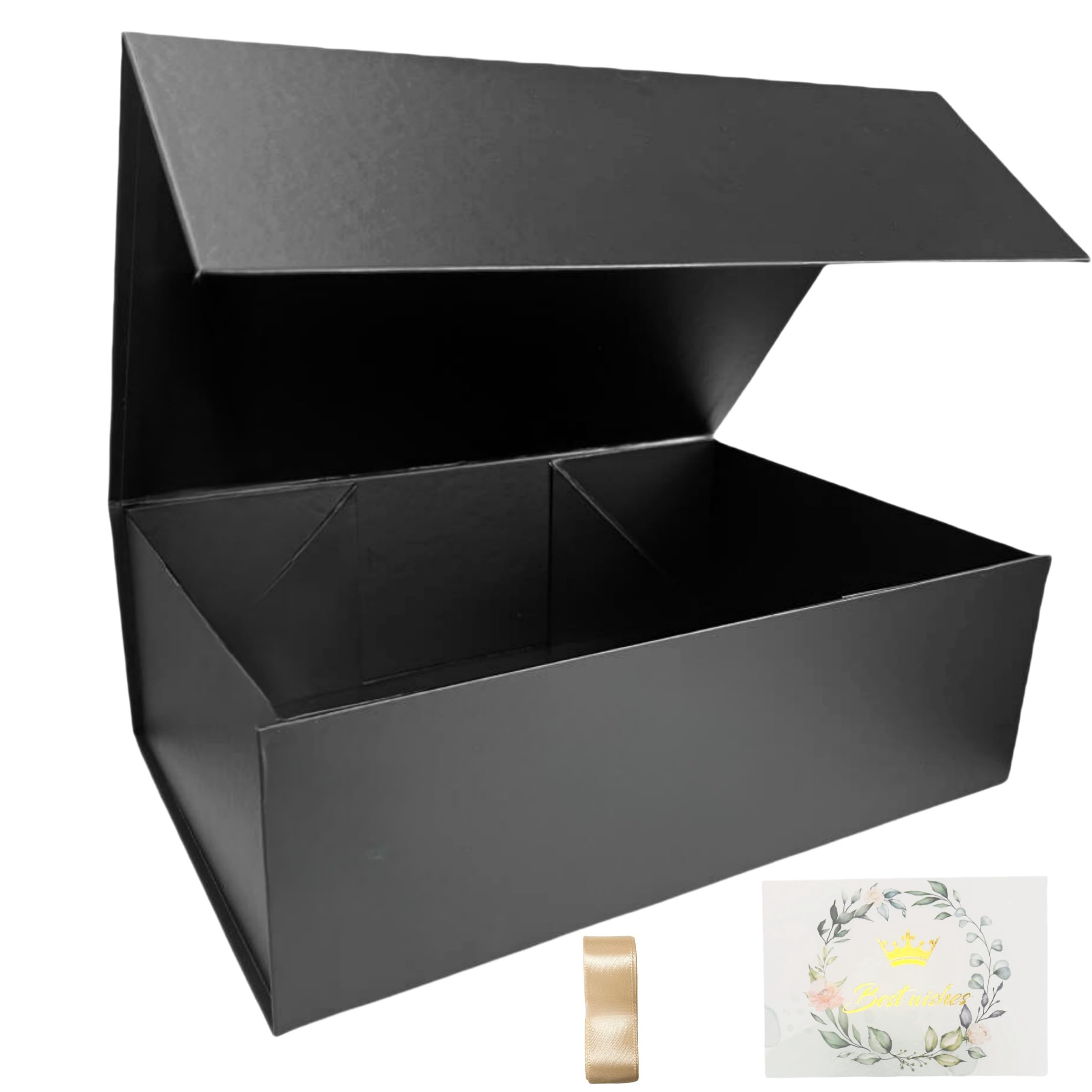 Magnetic Gift Box 12x8x4 Inch With Lid Collapsible Rectangle Gift Boxes for Weddings Christmas Birthdays and More (Black)