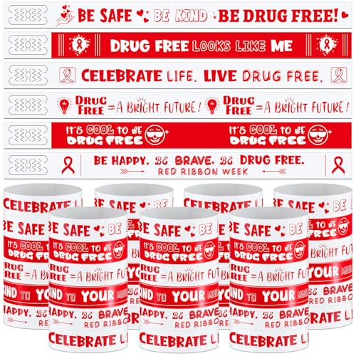 Fuyoooo 600 Pcs Red Ribbon Week Wristbands Bulk- Inspirational Drug Free Paper Bracelets Red Ribbon Week Awareness Supplies for Anti Drugs Events, Charity Campaign