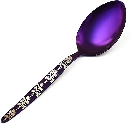Kunz - Cuchara morada | Cuchara brillante de titanio de acero inoxidable 18/10 | Cucharas de servir Quenelle de 9 pulgadas